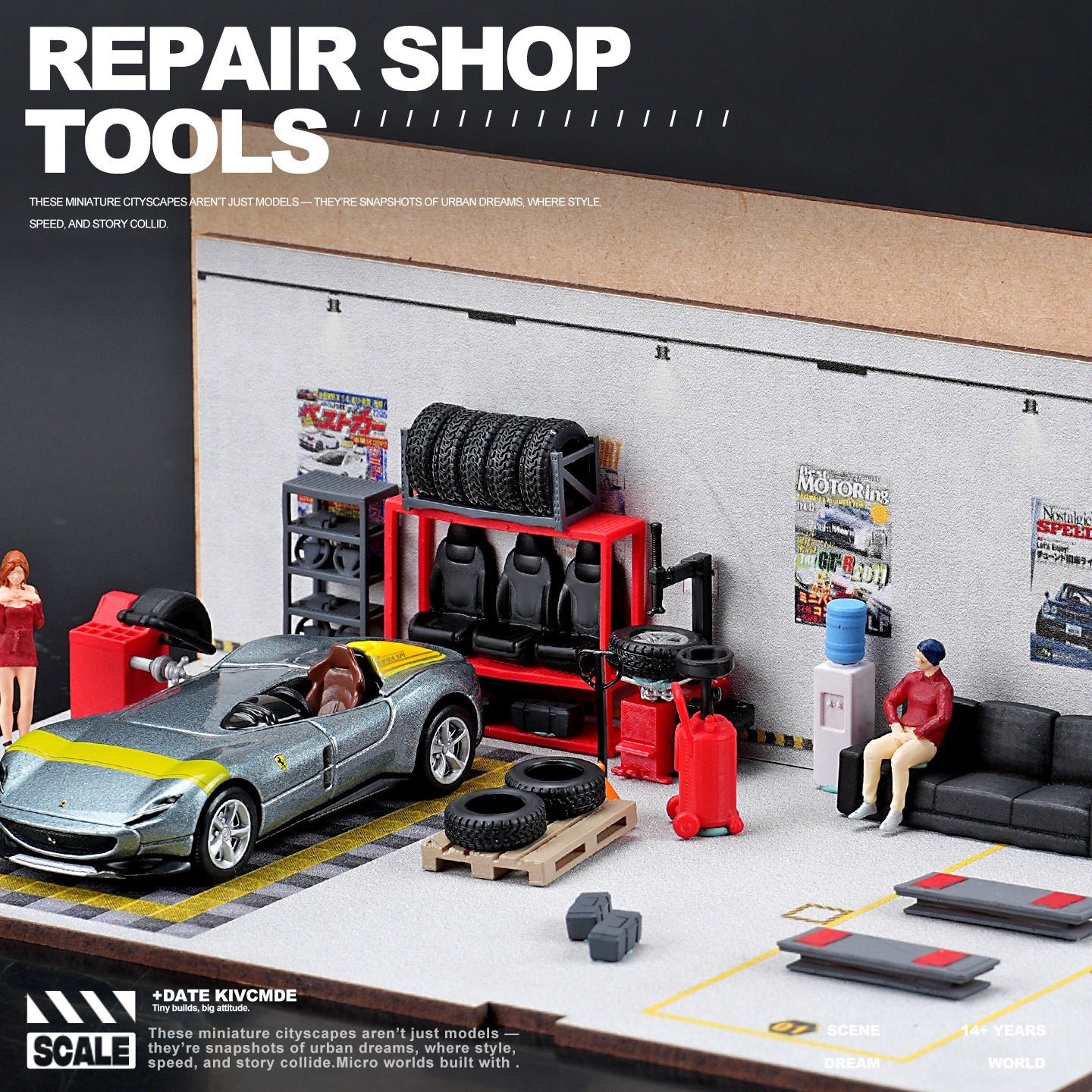 1:64 12点の自動車修理工具セット