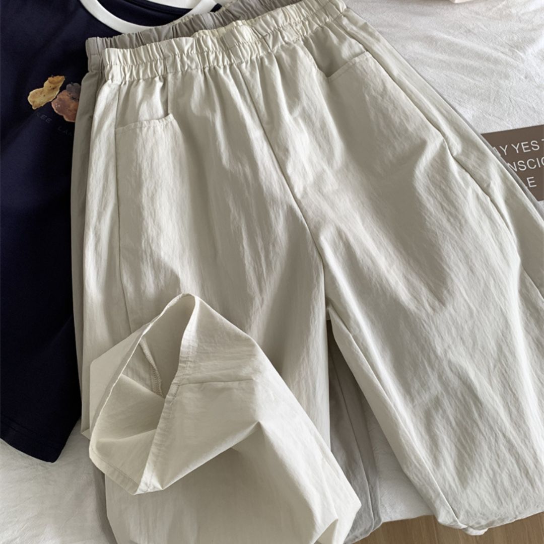 Japanese-Style Vintage Straight-Leg Wide-Cut Cropped Pants