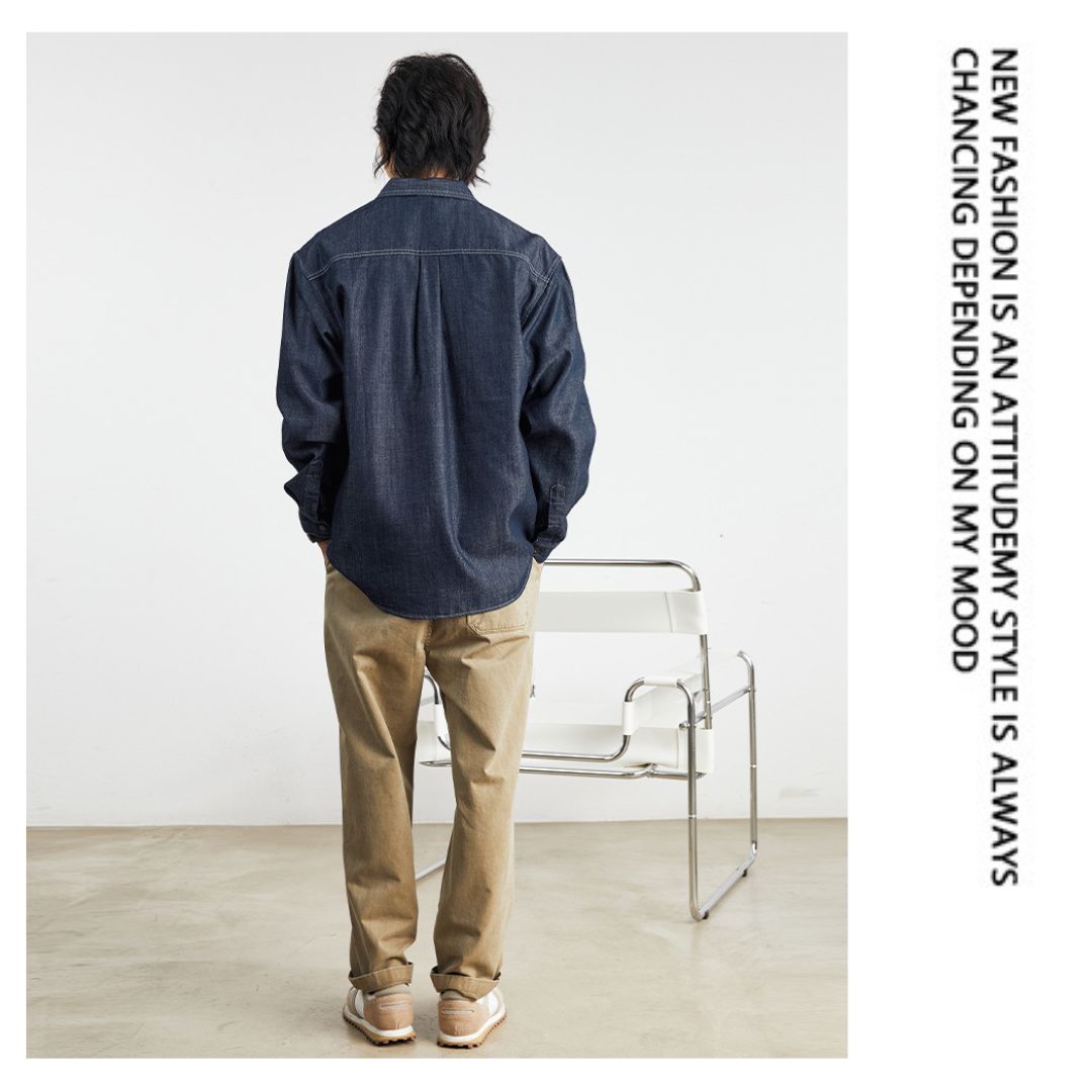 美式復古牛仔長袖襯衫