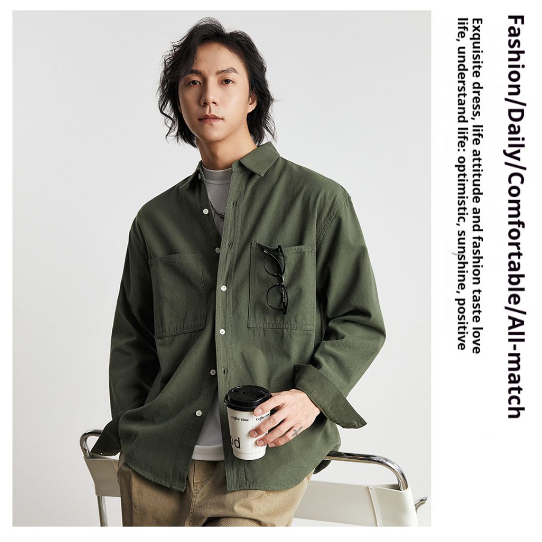 純棉素色雙口袋恤衫