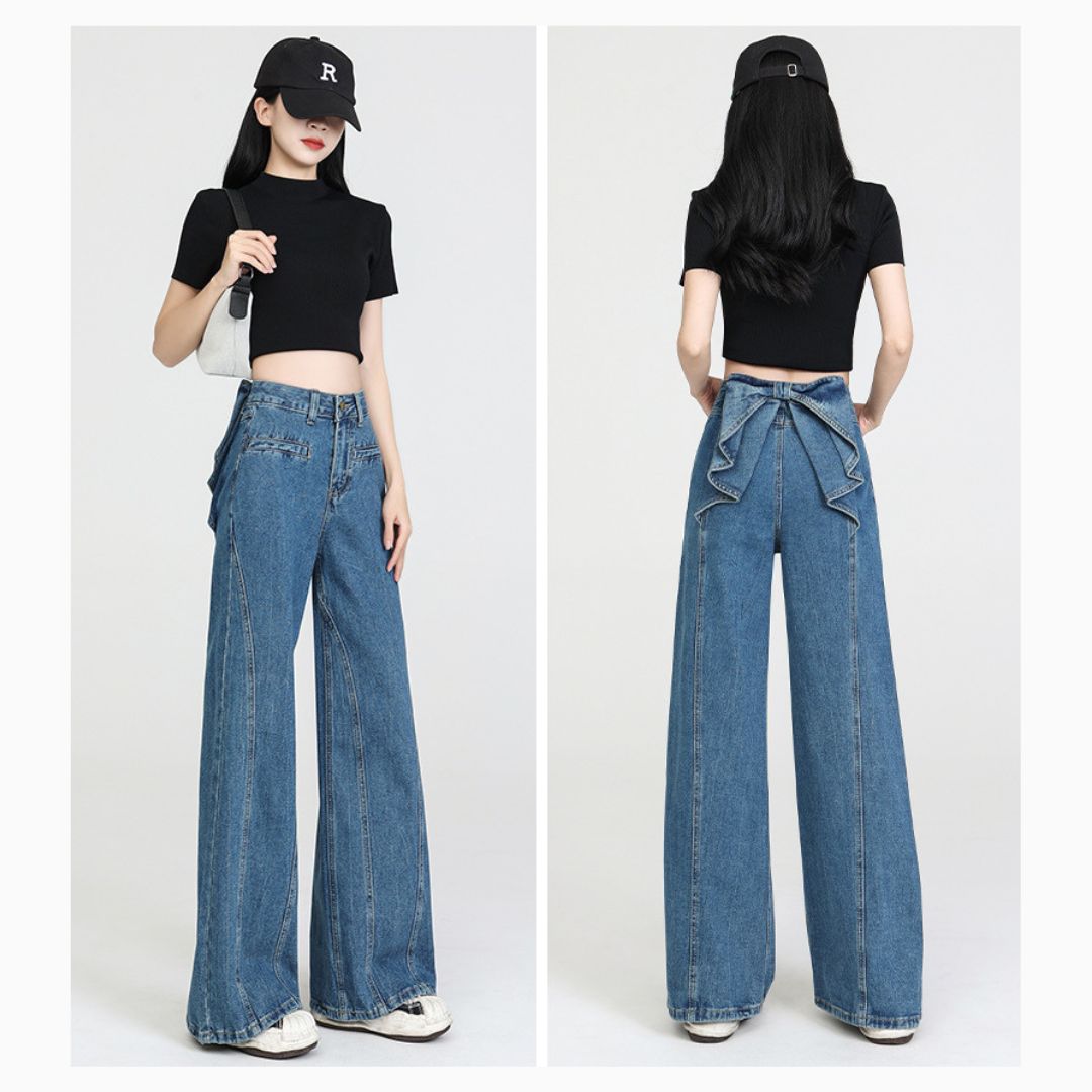 New Arrival Back-Waist Bow Loose Straight Wide-Leg Pants