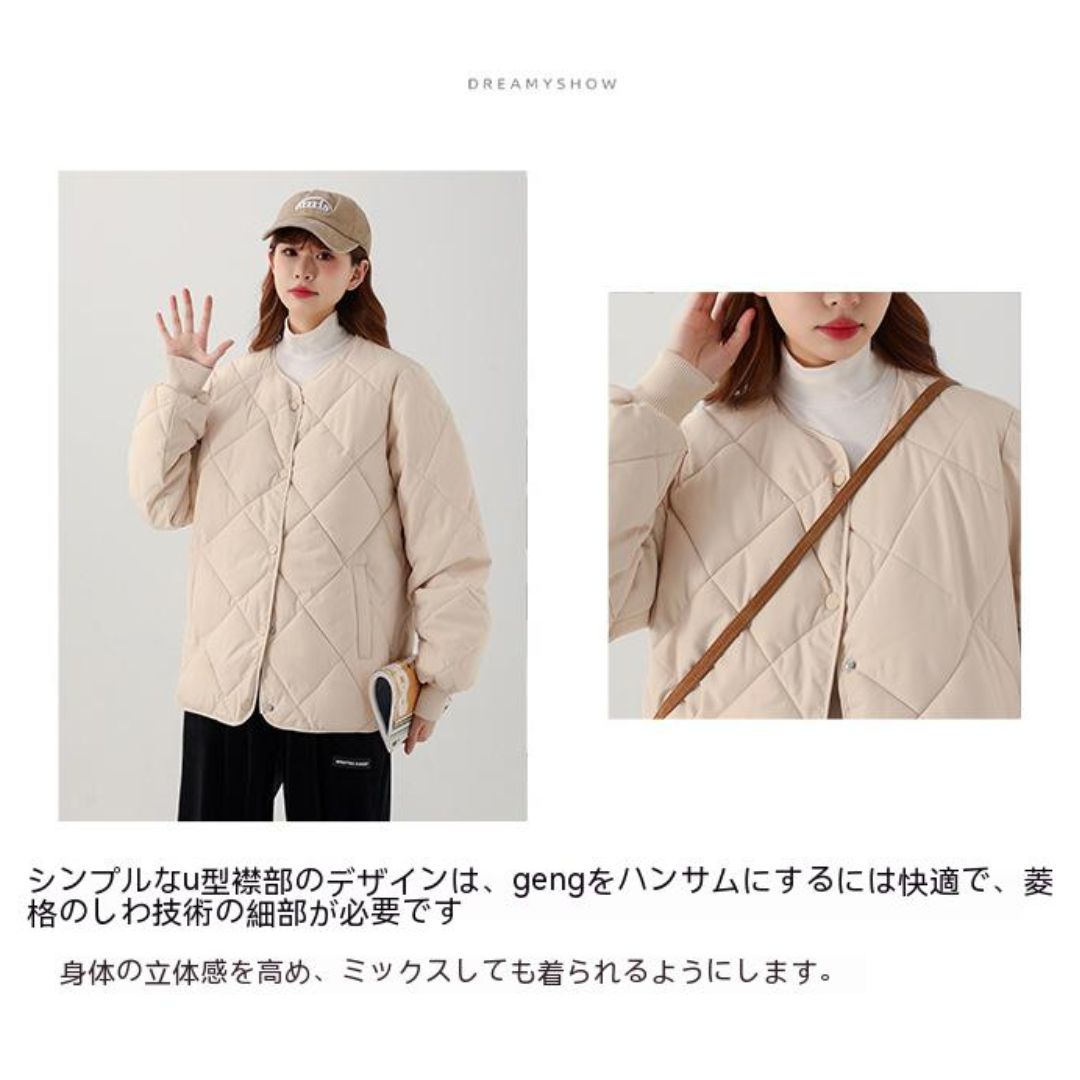 日系菱格紋圓領夾面外套