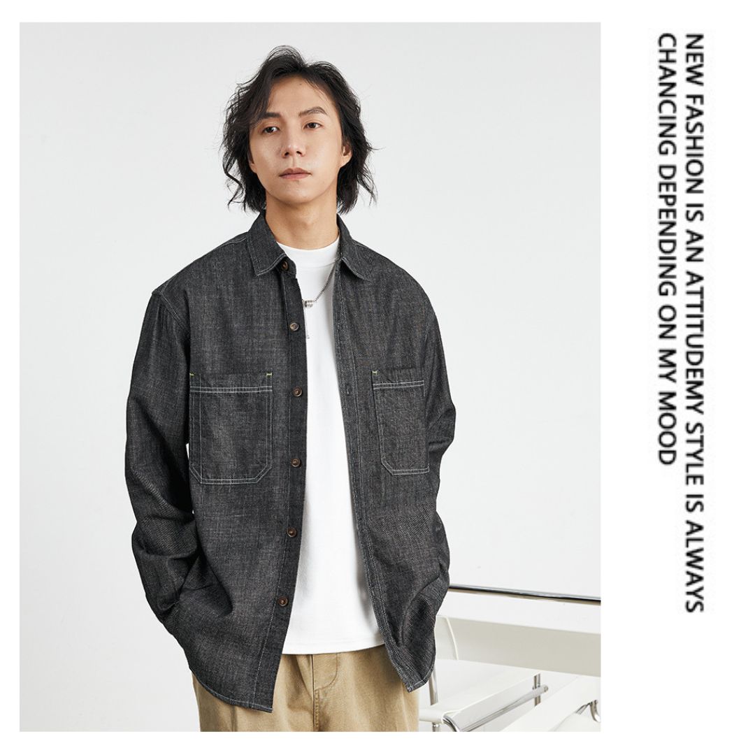 美式復古牛仔長袖襯衫