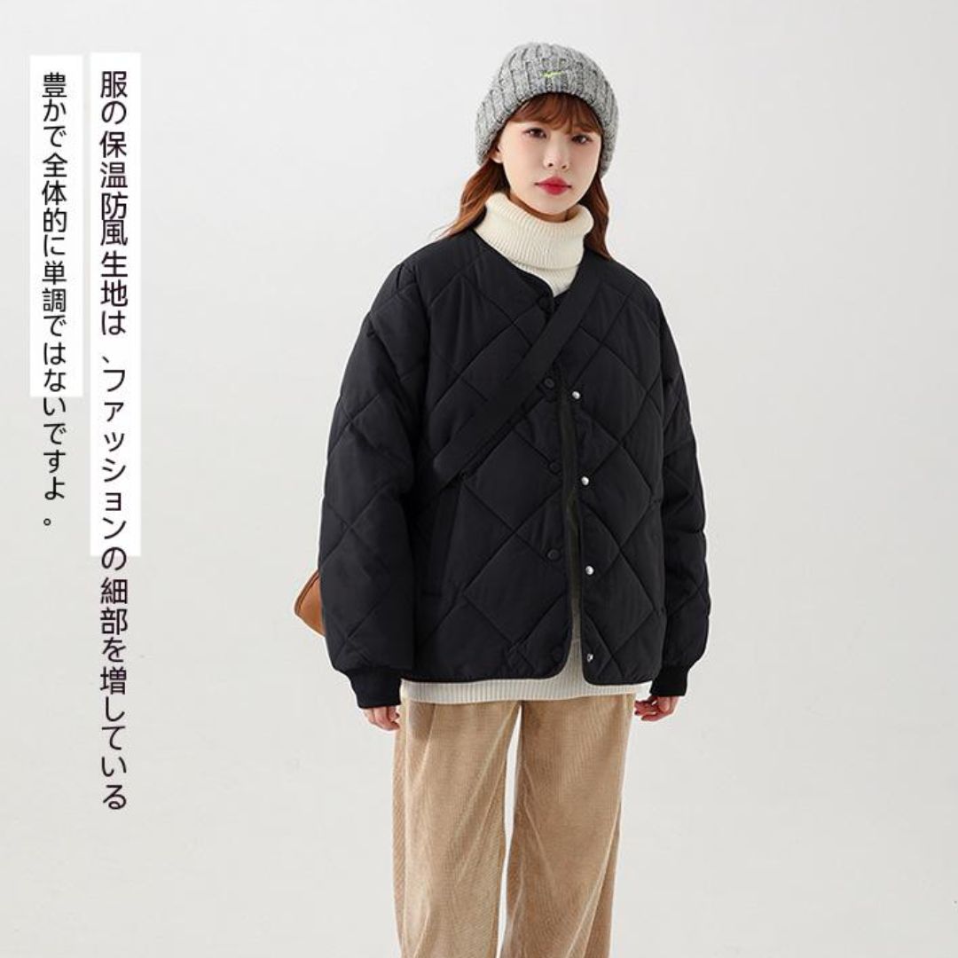 日系菱格紋圓領夾面外套