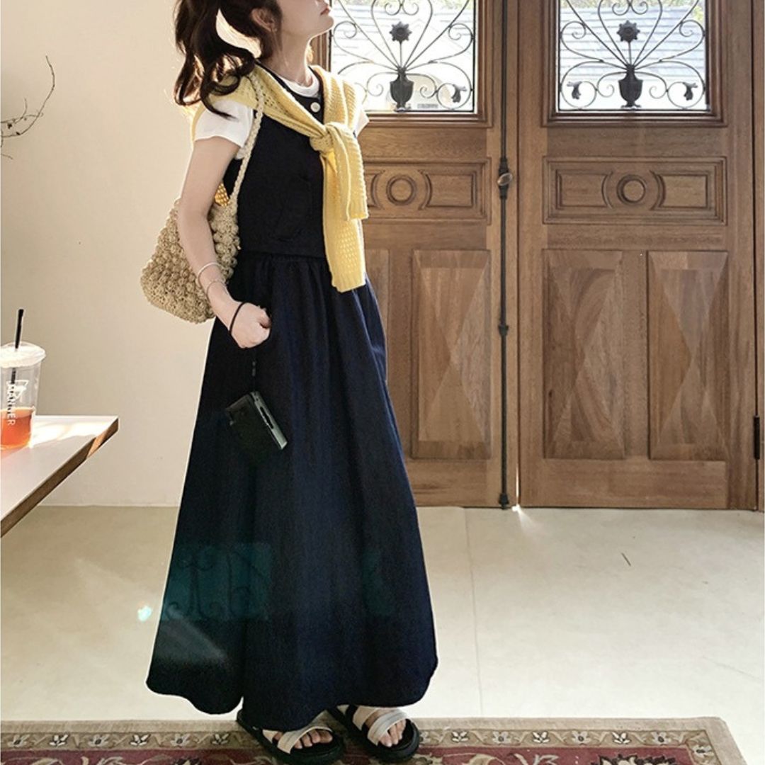 Minimalist Vest & Long Skirt Three Piece Set