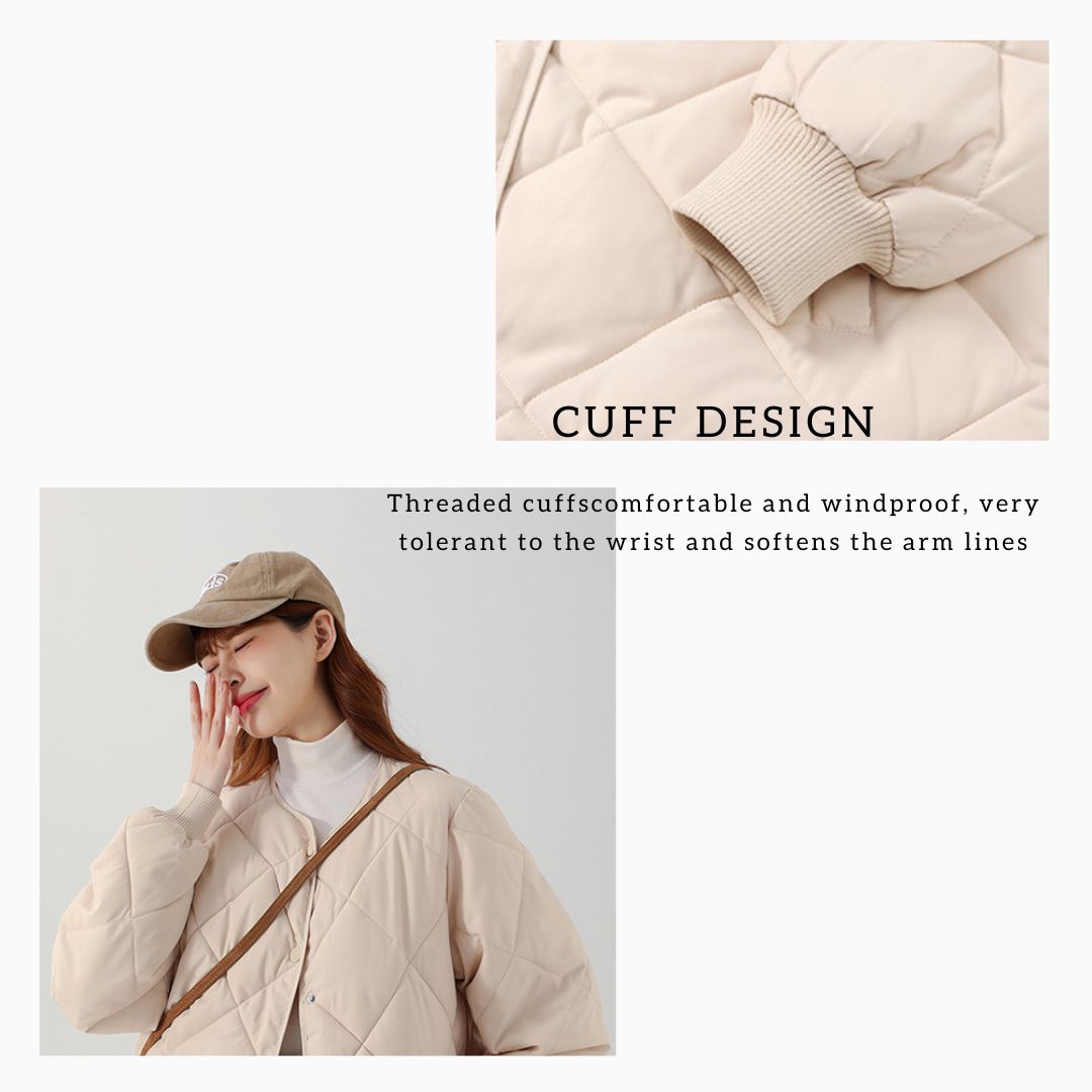 日系菱格紋圓領夾面外套