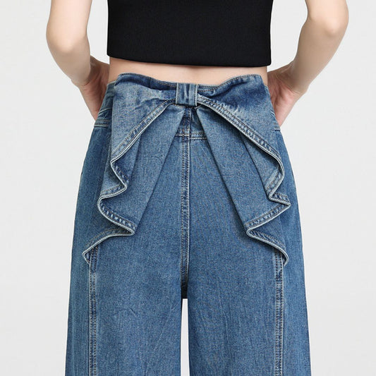 新款後腰蝴蝶結寬鬆直筒闊腿褲