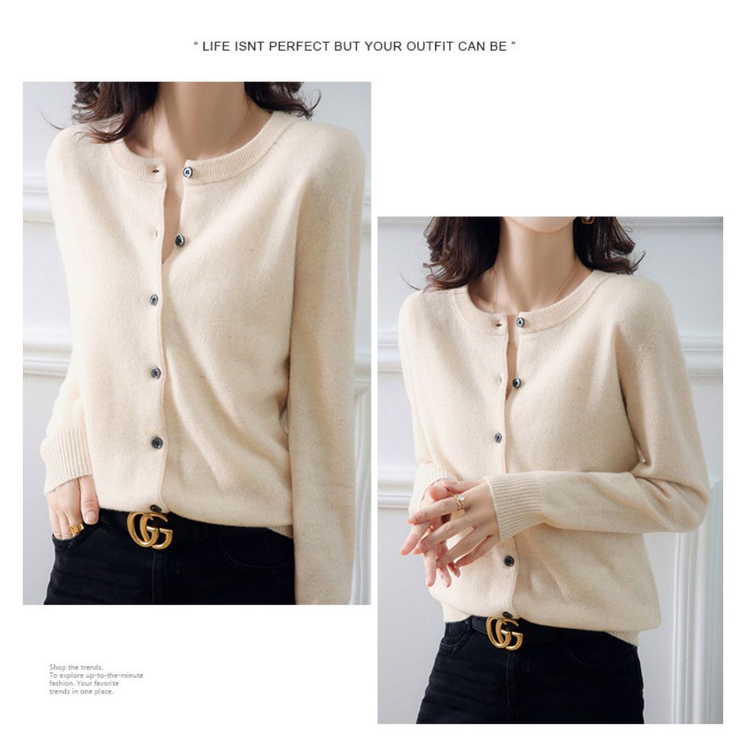 Solid Color Round Neck Button Knitted Jacket