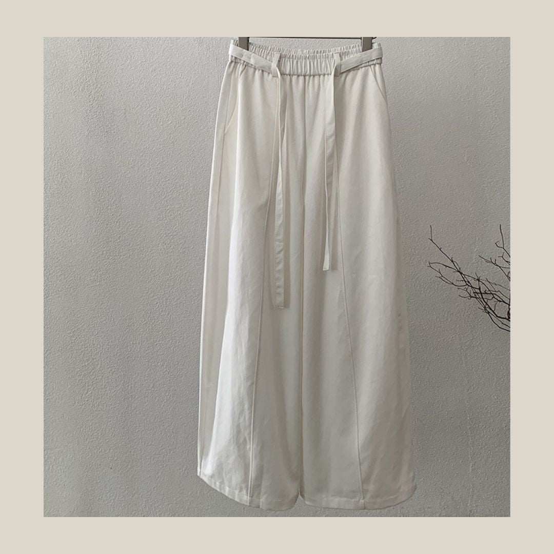 Loose Wide-Leg Pants with Center-Seam Panel Detail & Drawstring Waist
