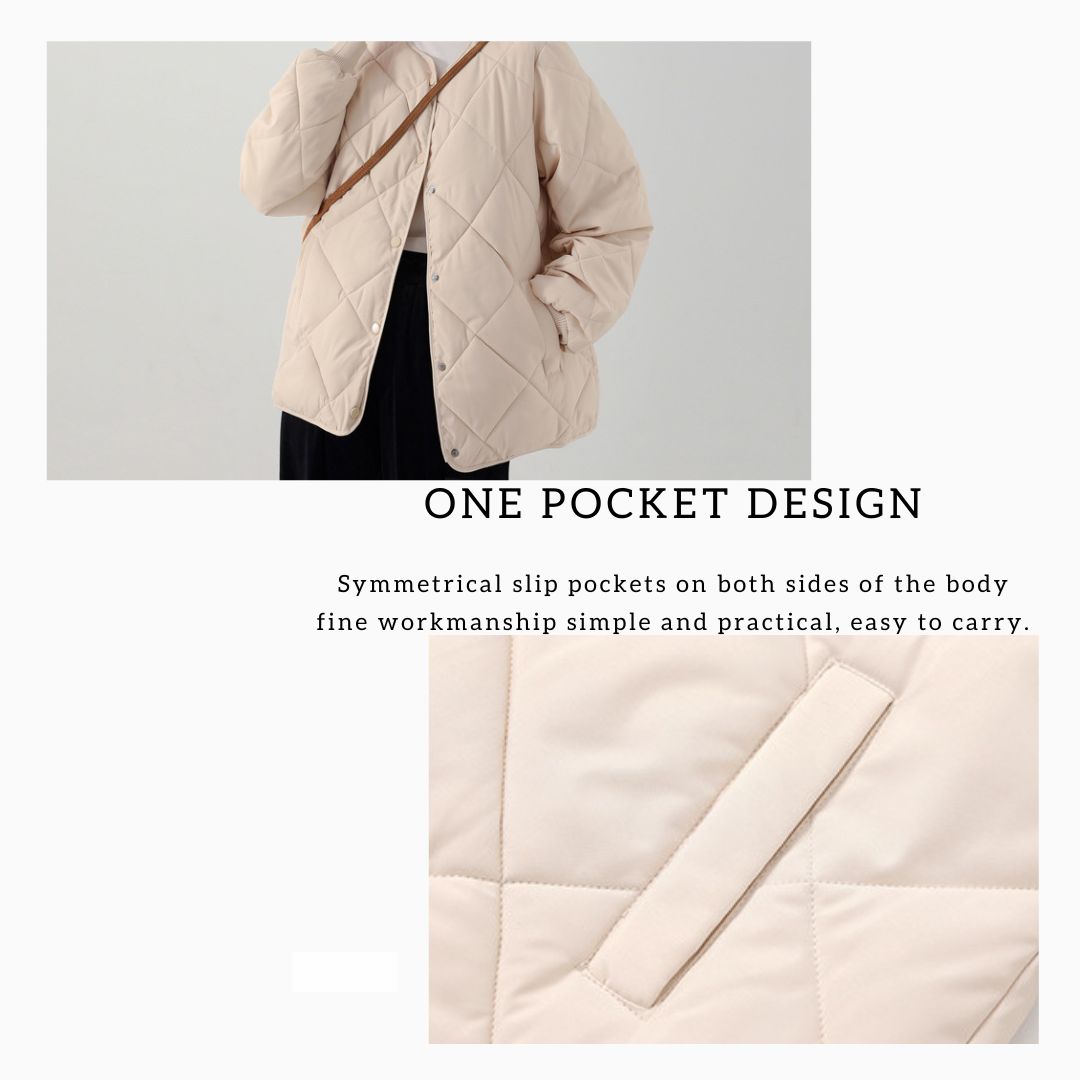 日系菱格紋圓領夾面外套