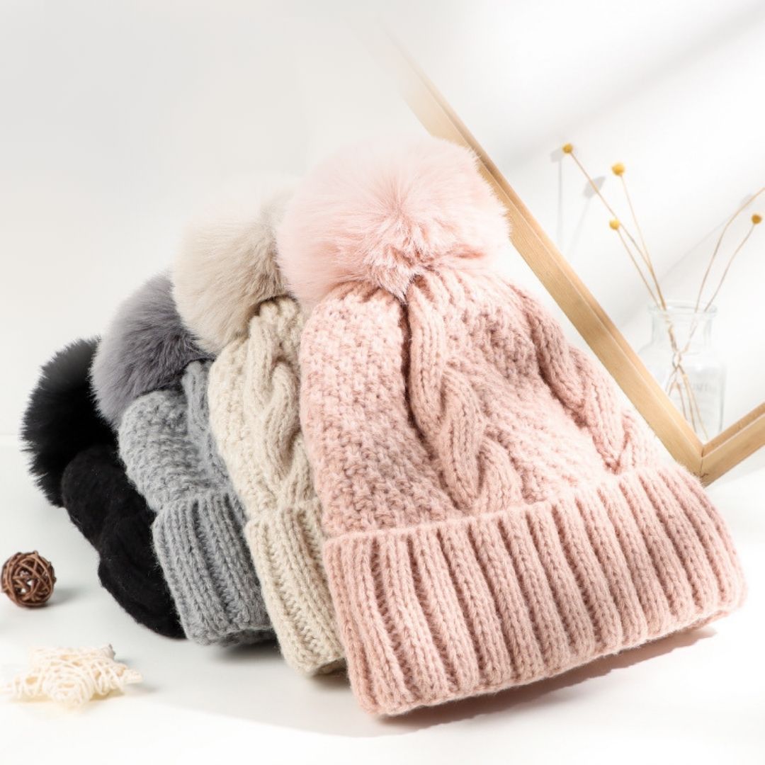 New Winter Pompom Thick Plush Cap