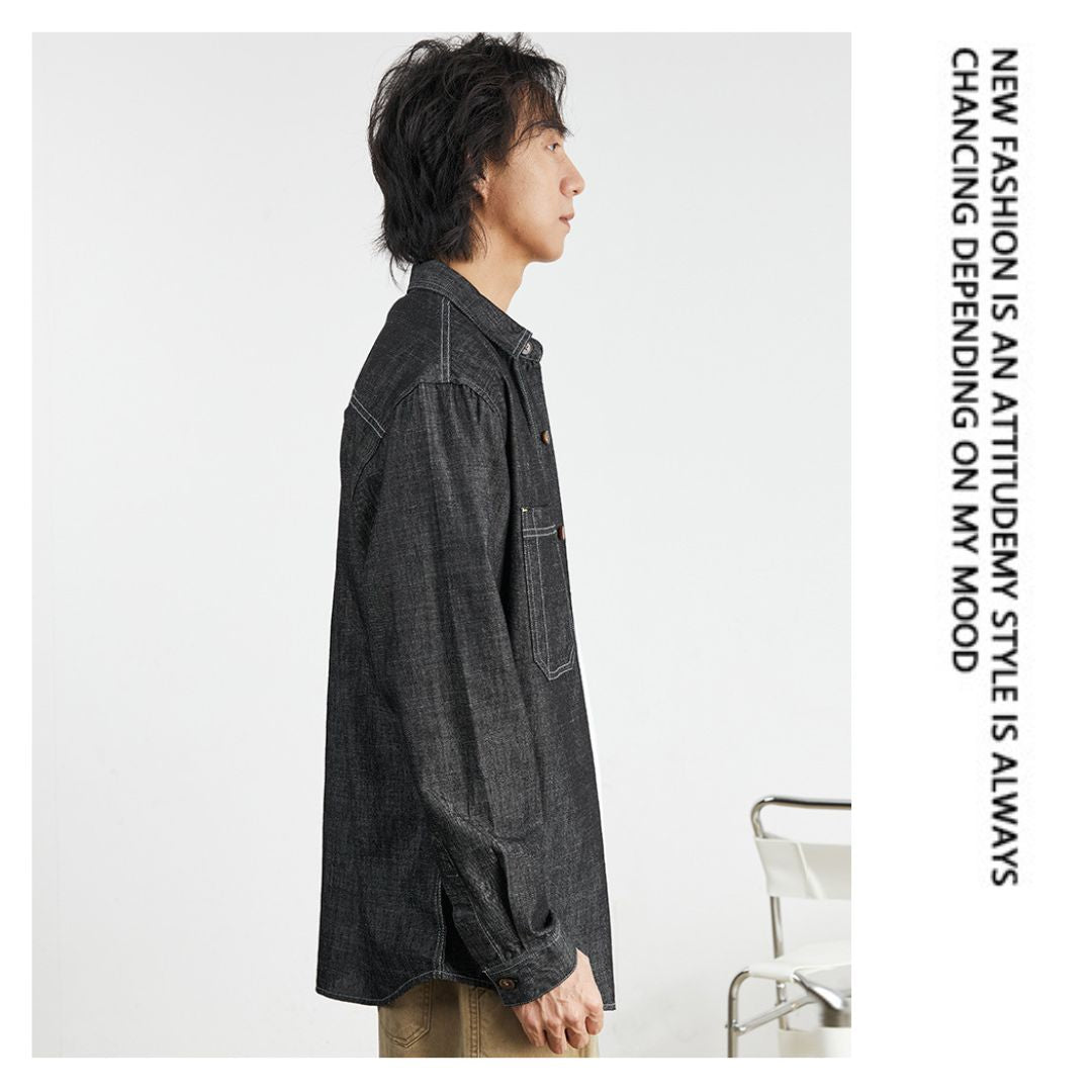 美式復古牛仔長袖襯衫