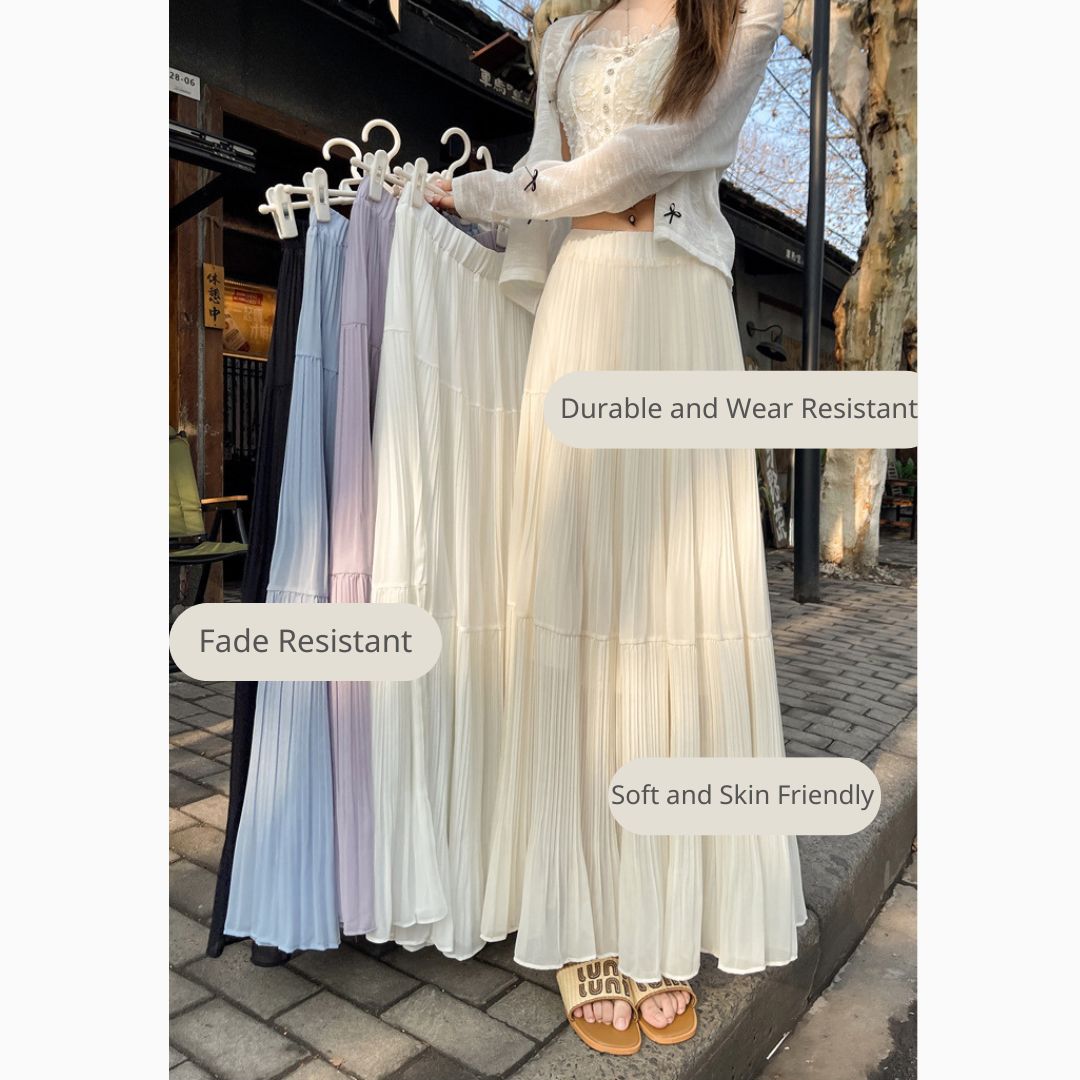春夏高腰飄逸百褶長裙