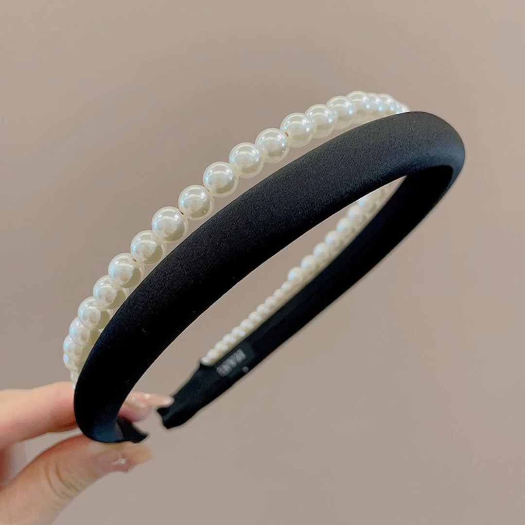 Satin Double Layer Pearl Headband