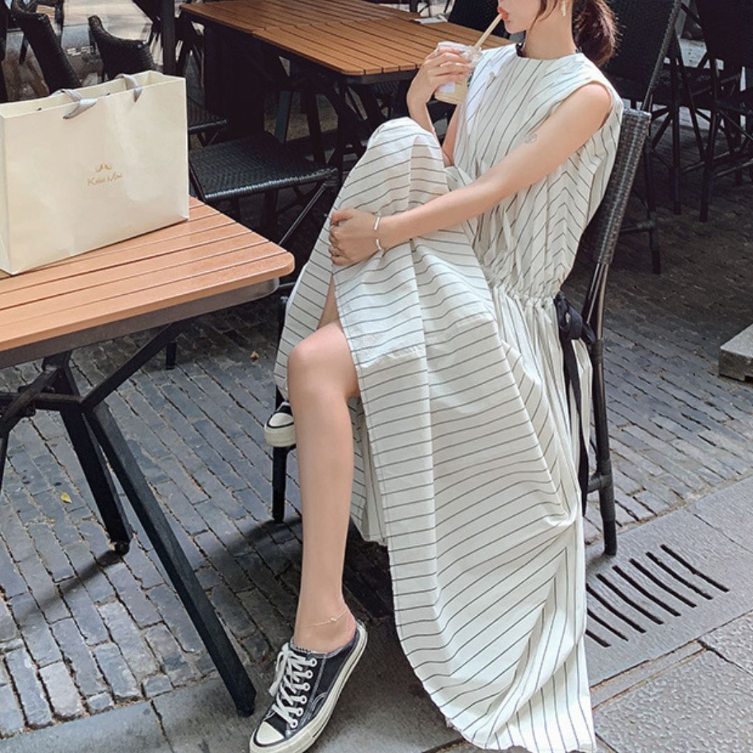 French Style Striped Bow Dress