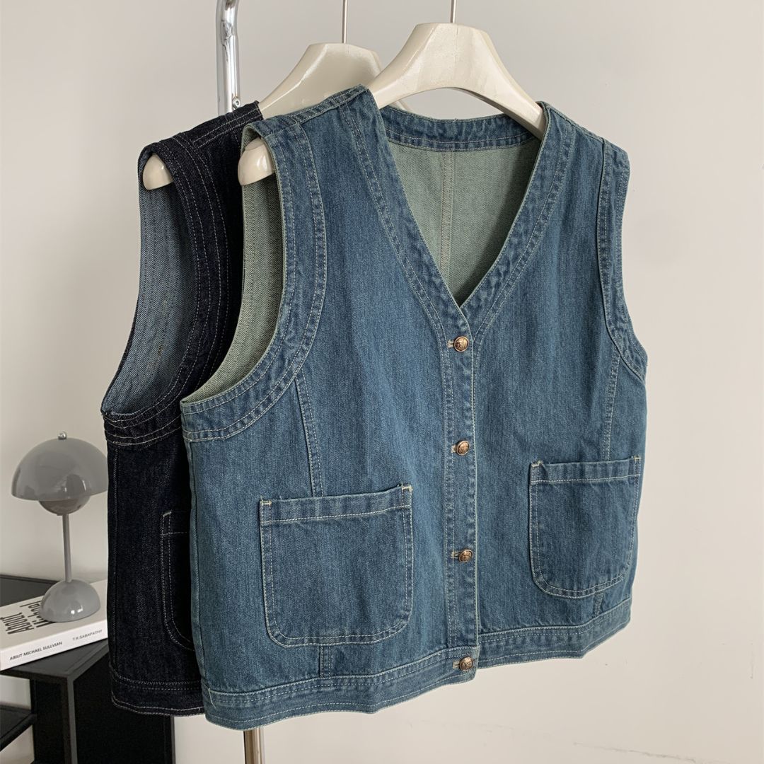 Women's Denim V-Neck Sleeveless Top