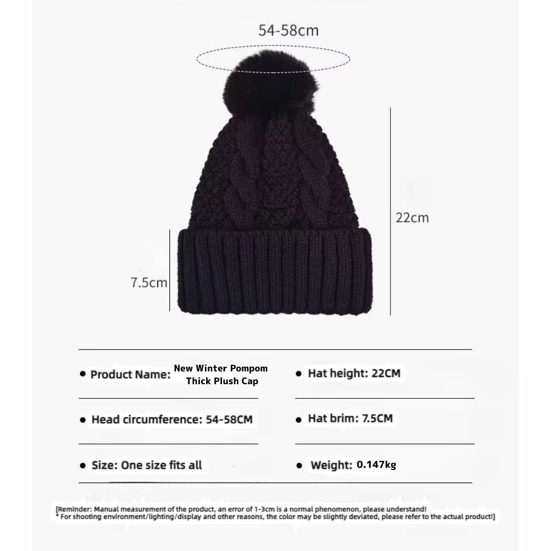 New Winter Pompom Thick Plush Cap