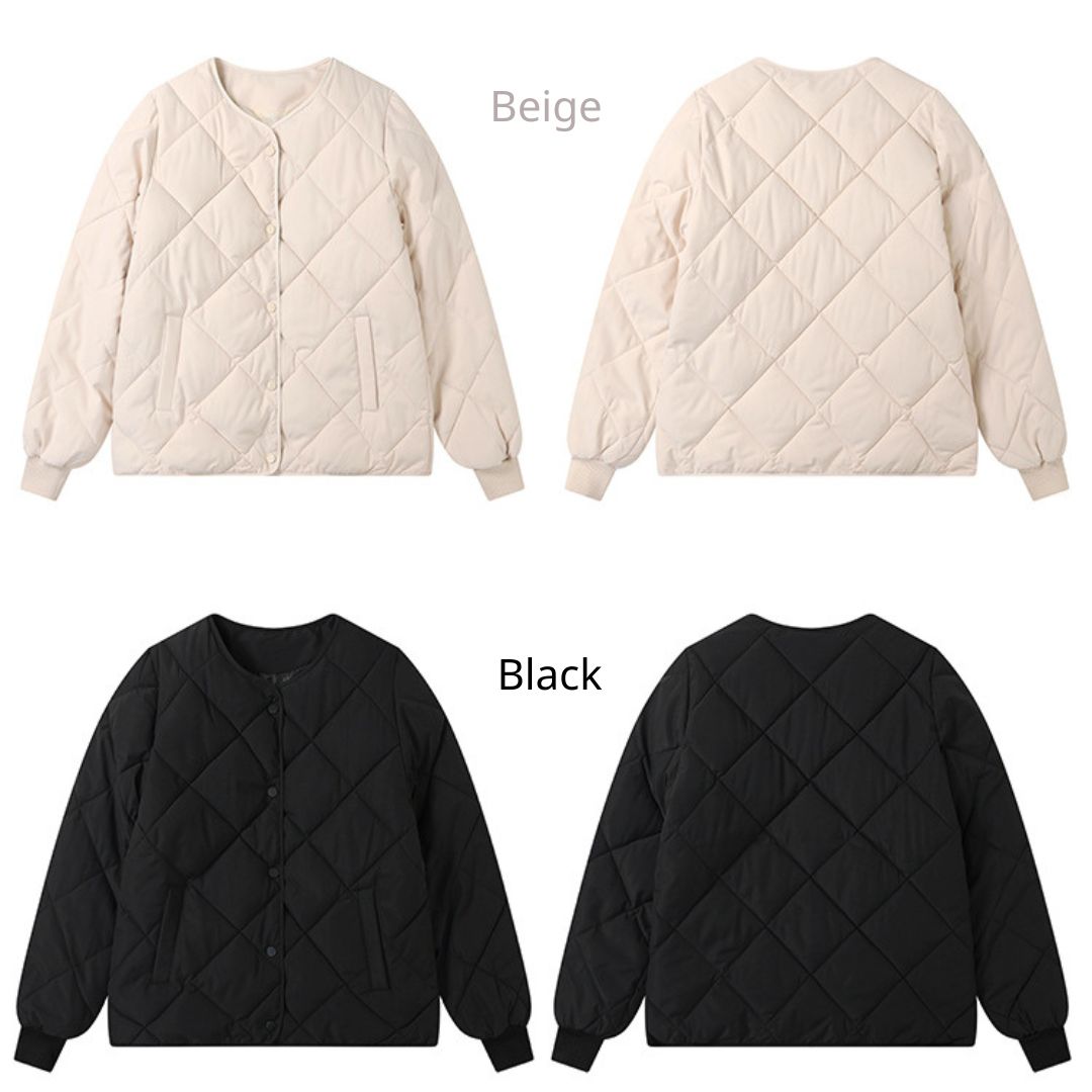 日系菱格紋圓領夾面外套