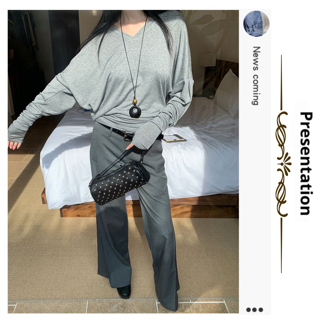 低腰皺褶喇叭西褲