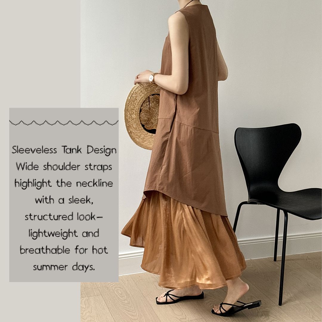 Sleeveless Long Dress with Asymmetrical Hem and Panelled Design