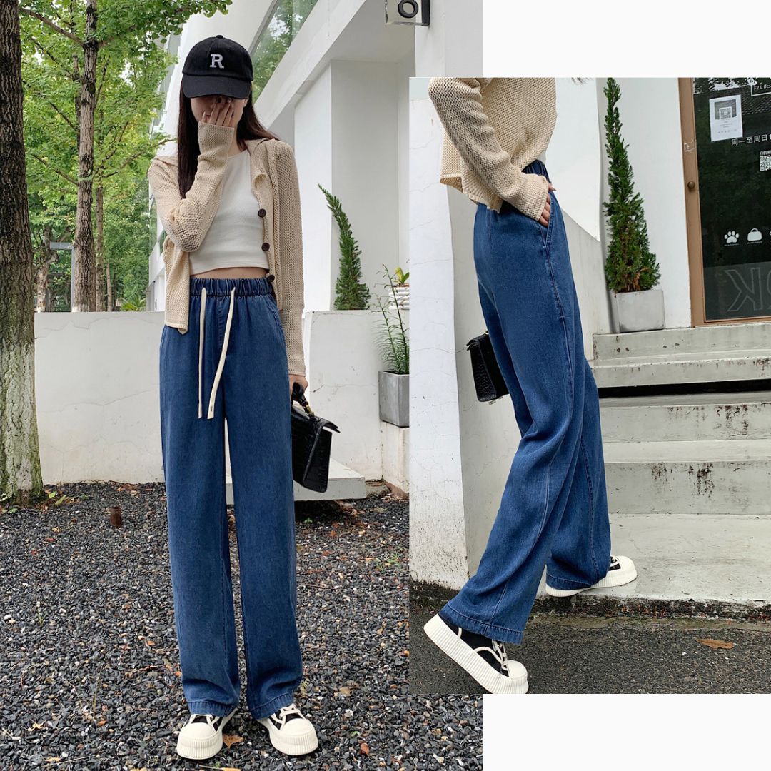 女款闊腿牛仔褲