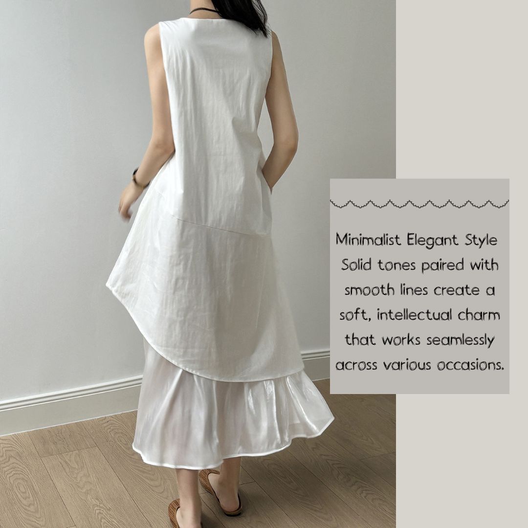Sleeveless Long Dress with Asymmetrical Hem and Panelled Design