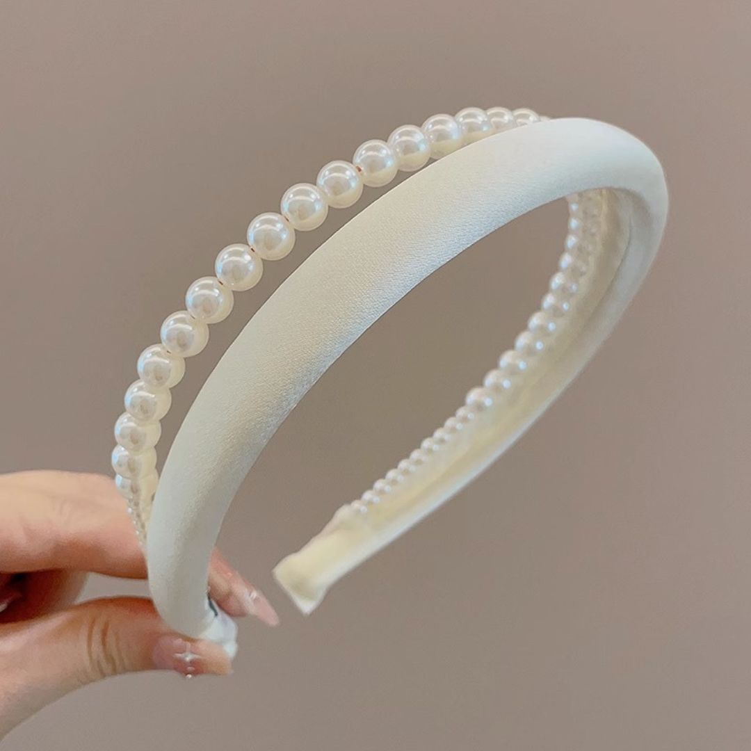 Satin Double Layer Pearl Headband