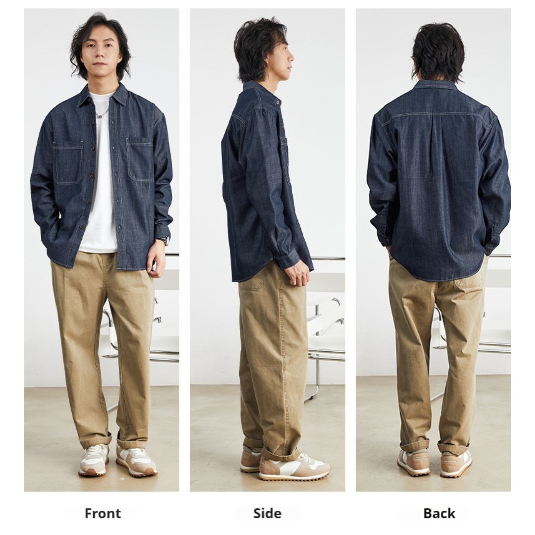 美式復古牛仔長袖襯衫