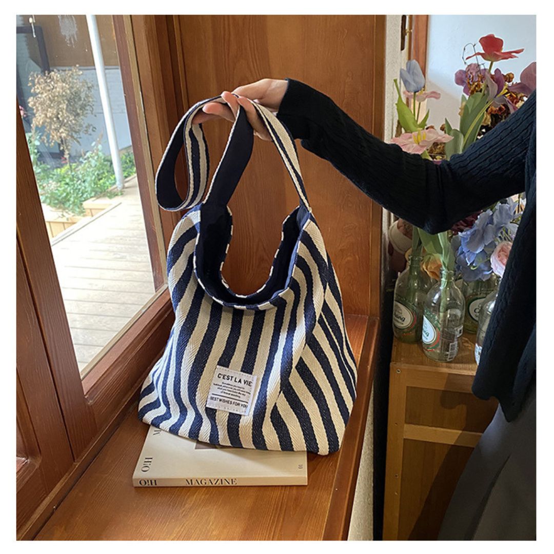 Large Capacity Striped Reversible Canvas Bag