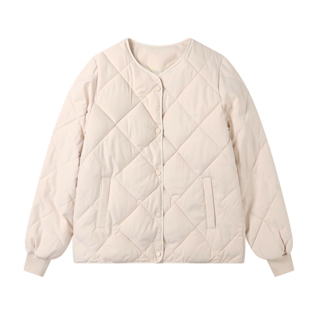 日系菱格紋圓領夾面外套