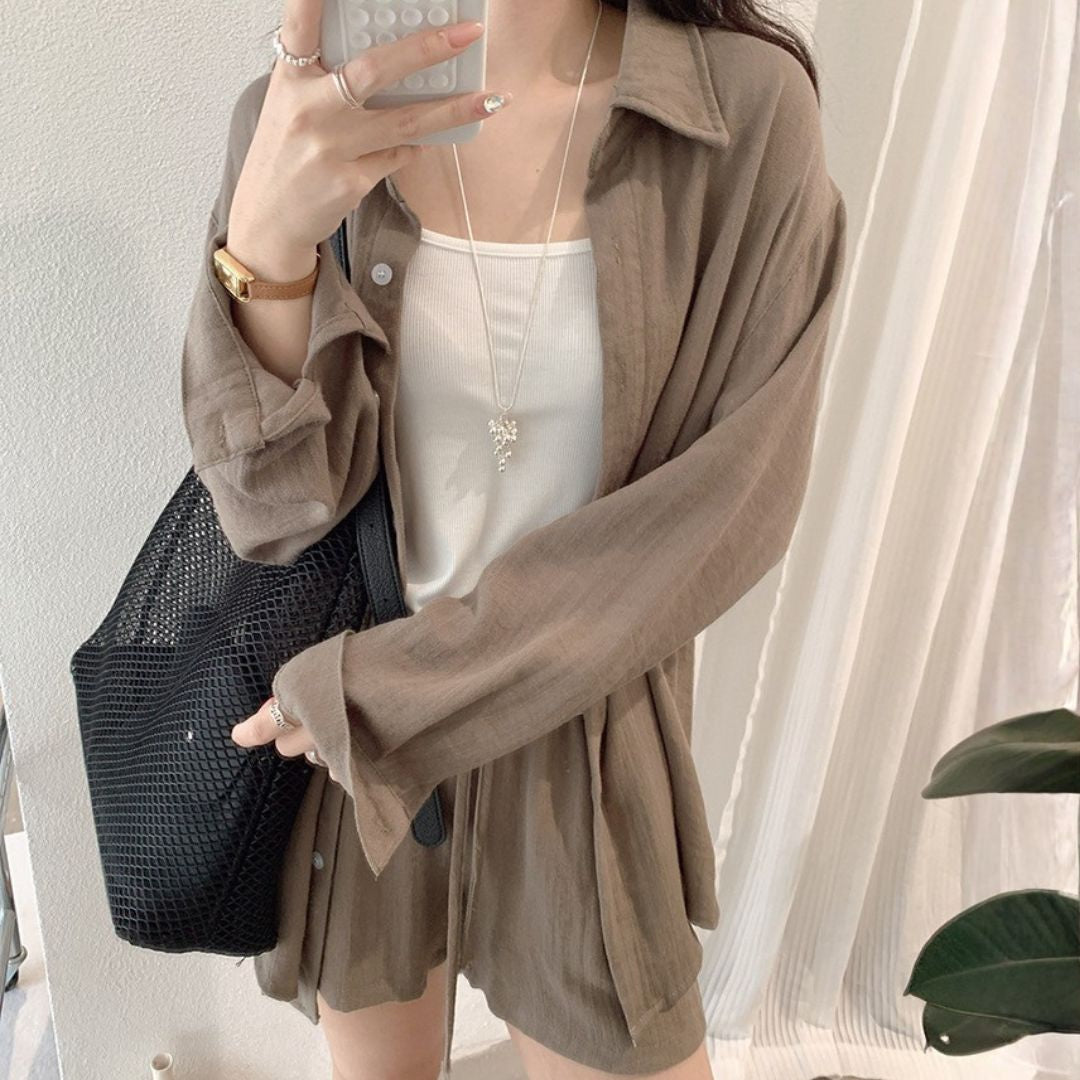 Collared Shirt + Inner Vest Casual Three Piece Set