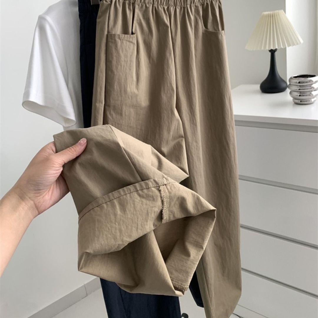 Japanese-Style Vintage Straight-Leg Wide-Cut Cropped Pants