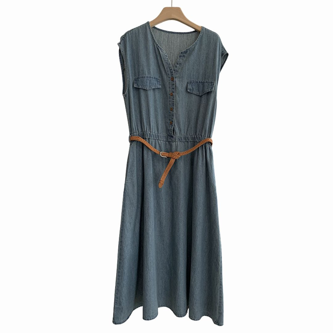 V Neck Lightweight Vintage Denim Dress