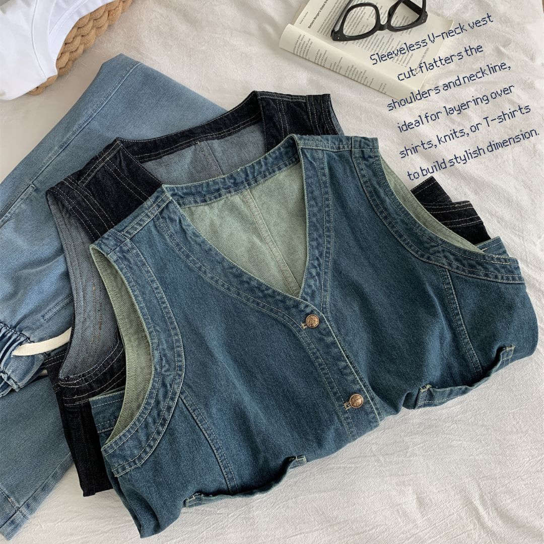 Women's Denim V-Neck Sleeveless Top