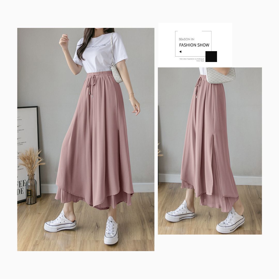 飄逸百褶雪紡褲