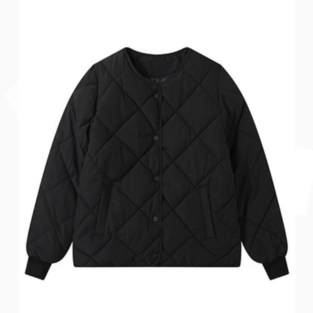 日系菱格紋圓領夾面外套