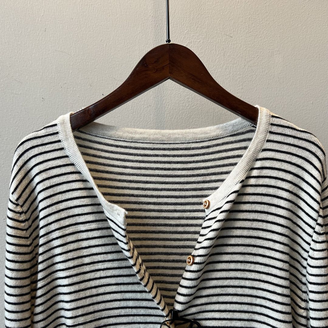 Women's Color-Block Striped Knit Round-Neck Jacket
