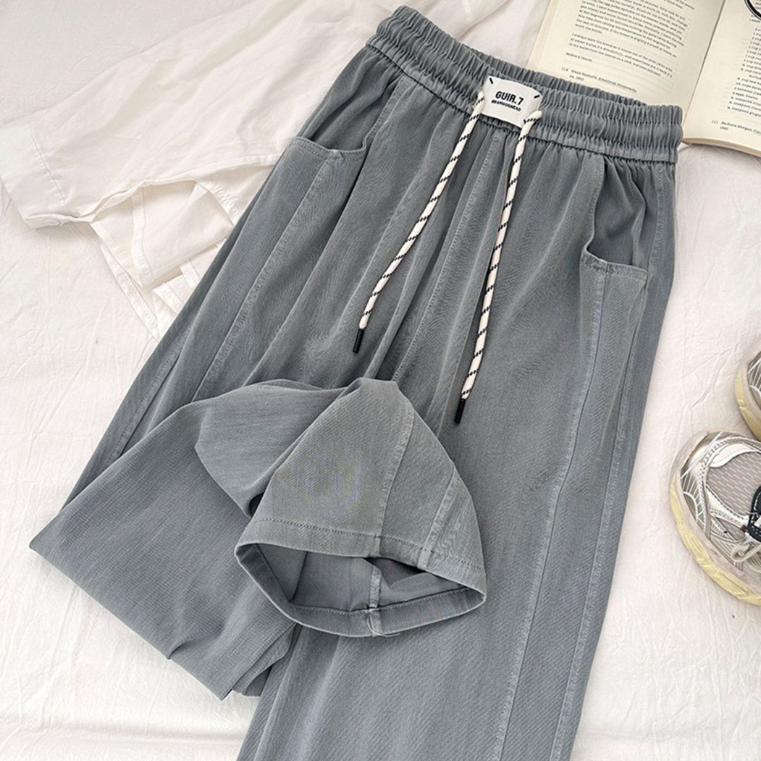 天絲時尚休閒直筒褲