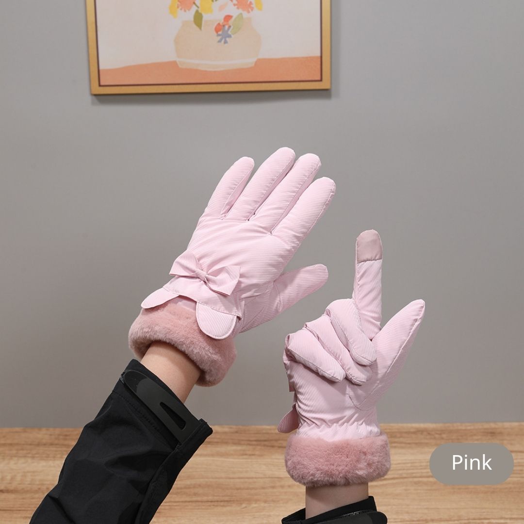 蝴蝶結冬季保暖手套