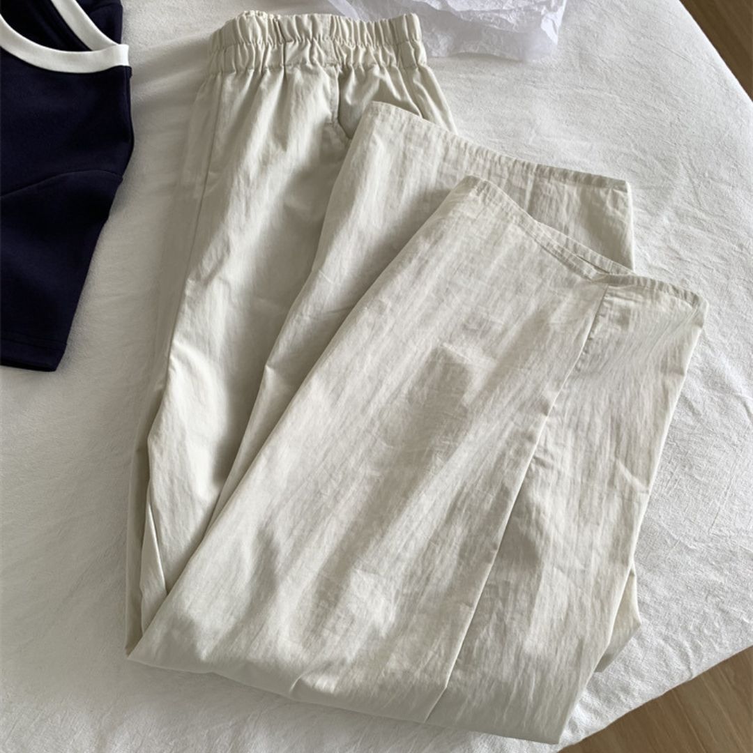 Japanese-Style Vintage Straight-Leg Wide-Cut Cropped Pants