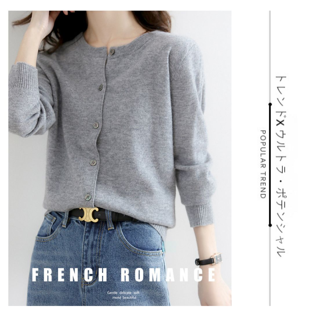Solid Color Round Neck Button Knitted Jacket