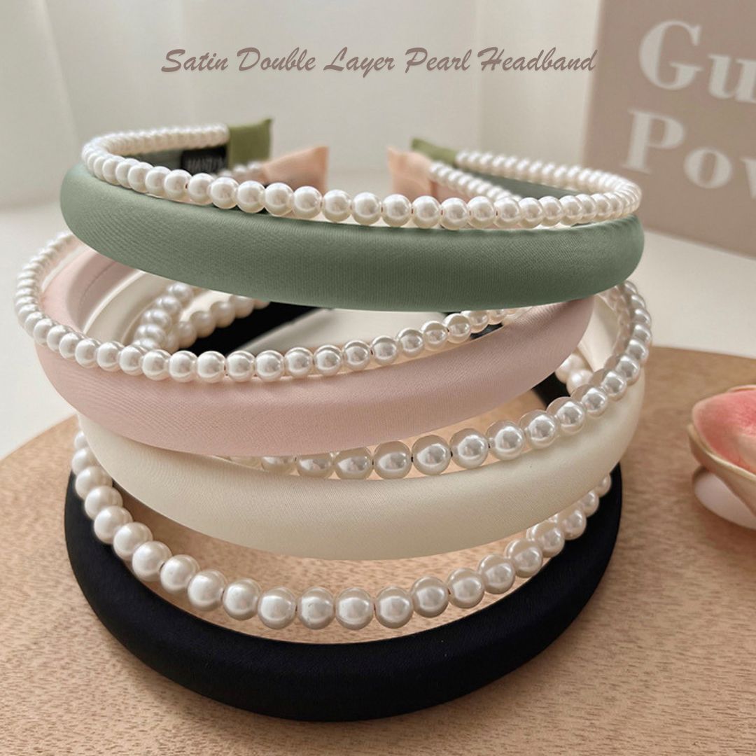 Satin Double Layer Pearl Headband