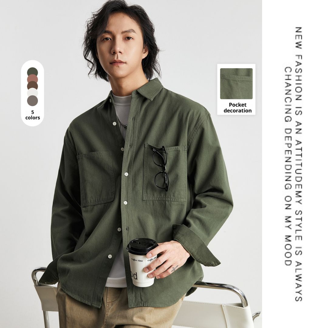 純棉素色雙口袋恤衫