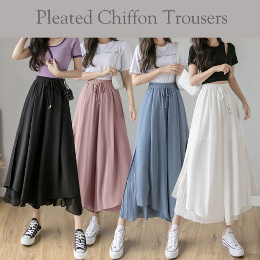 飄逸百褶雪紡褲