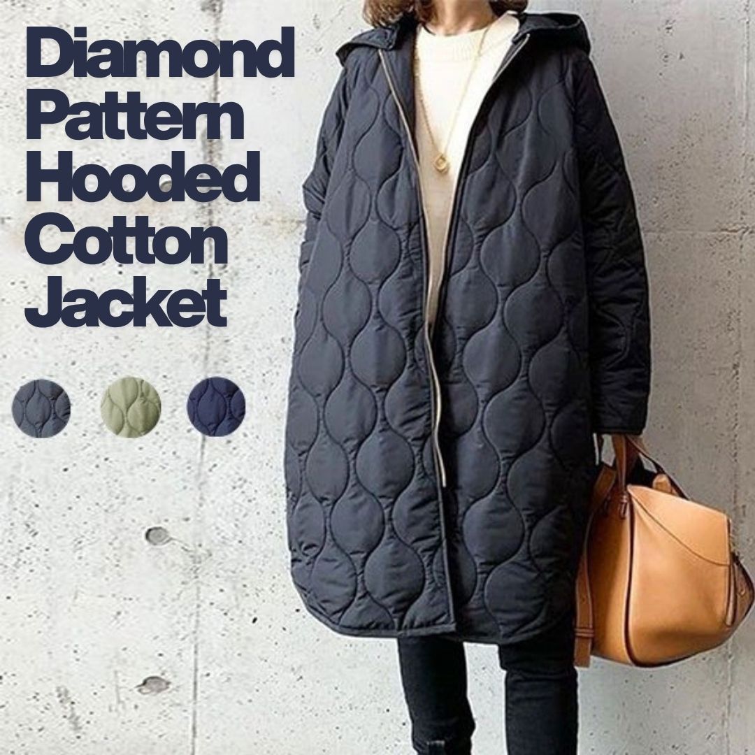 Diamond-Pattern Hooded Cotton Jacket