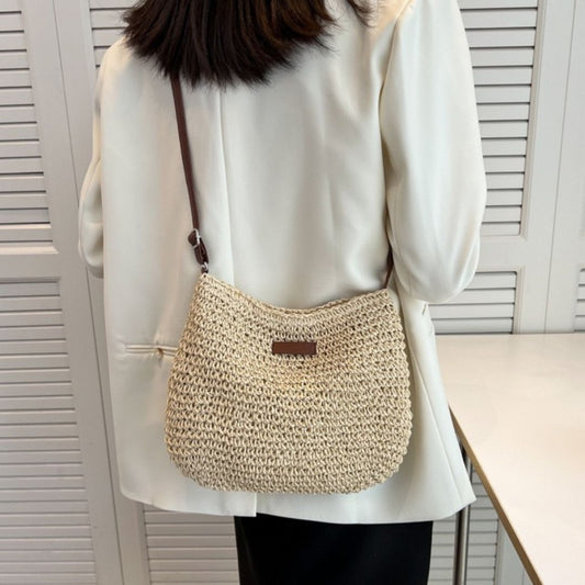 單肩斜孭草織包