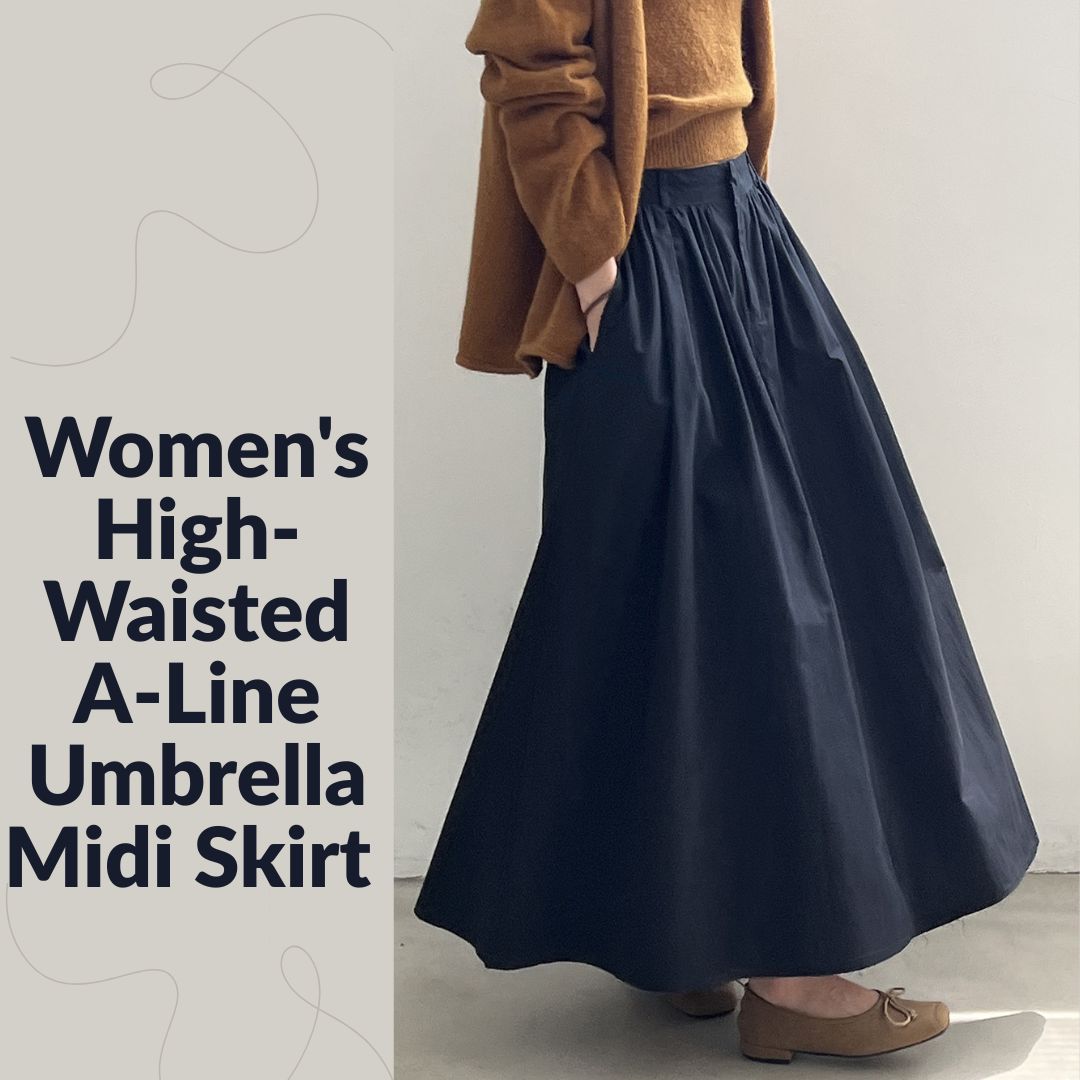 Women's High-Waisted A-Line Umbrella Midi Skirt
