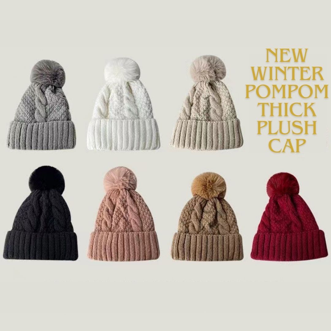 New Winter Pompom Thick Plush Cap