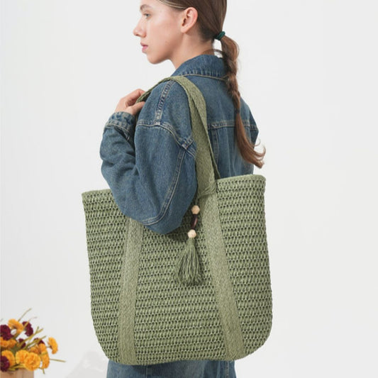 大容量草織單肩包