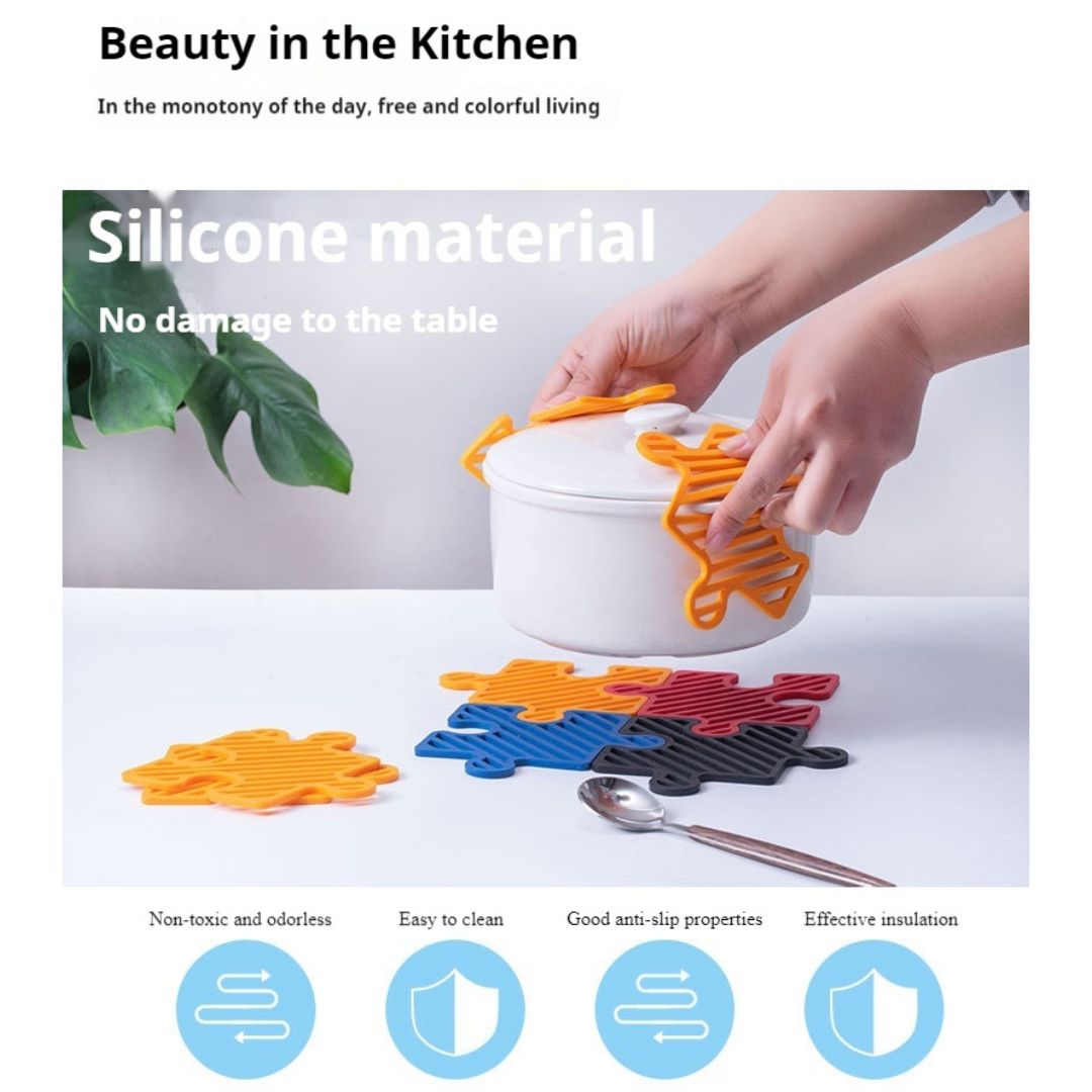 創意拼圖矽膠杯墊4個裝